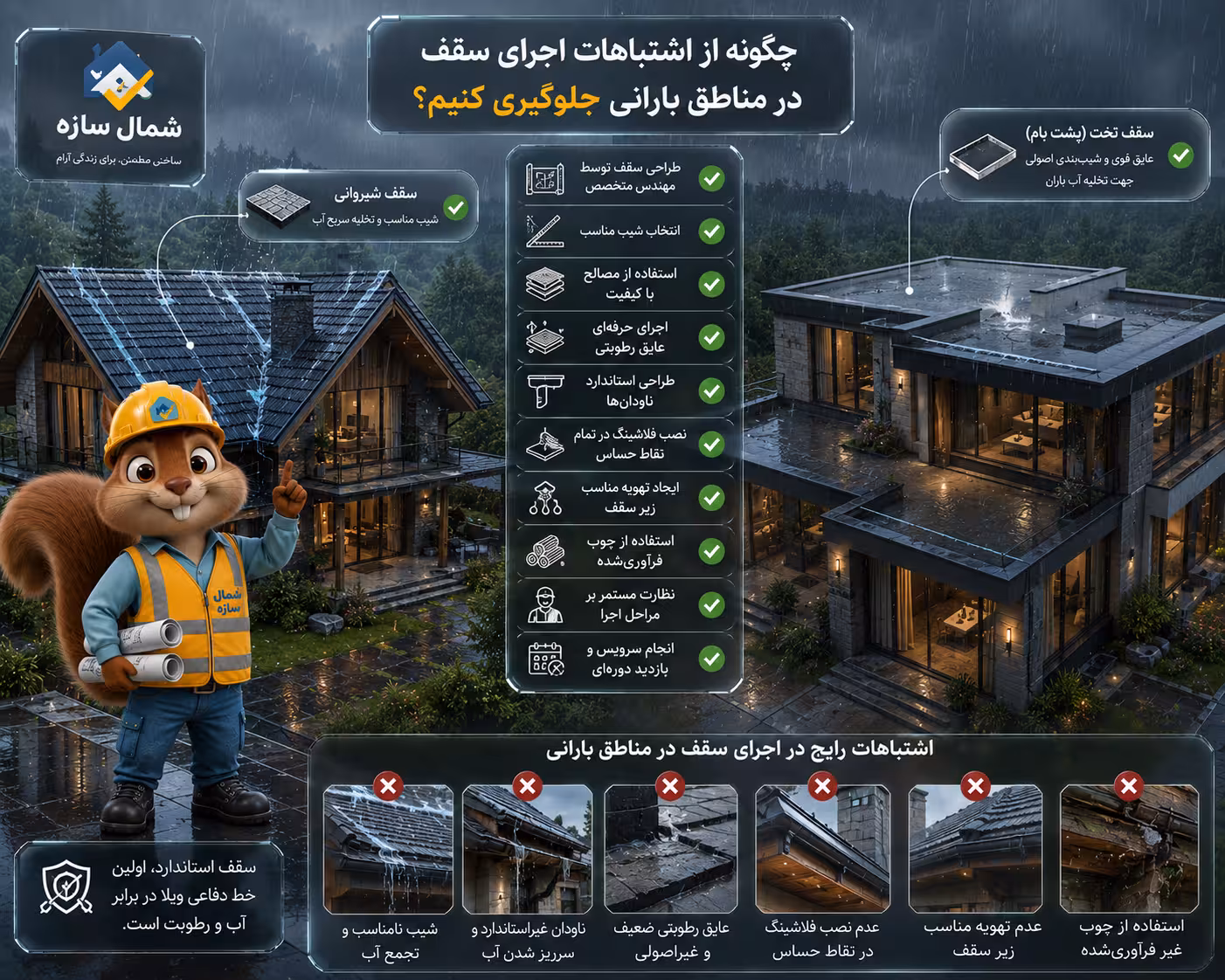 اجرای سقف ویلا اجرای سقف در مناطق بارانی