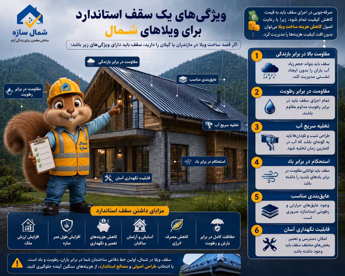 اجرای سقف ویلا ویژگی های سقف استاندار
