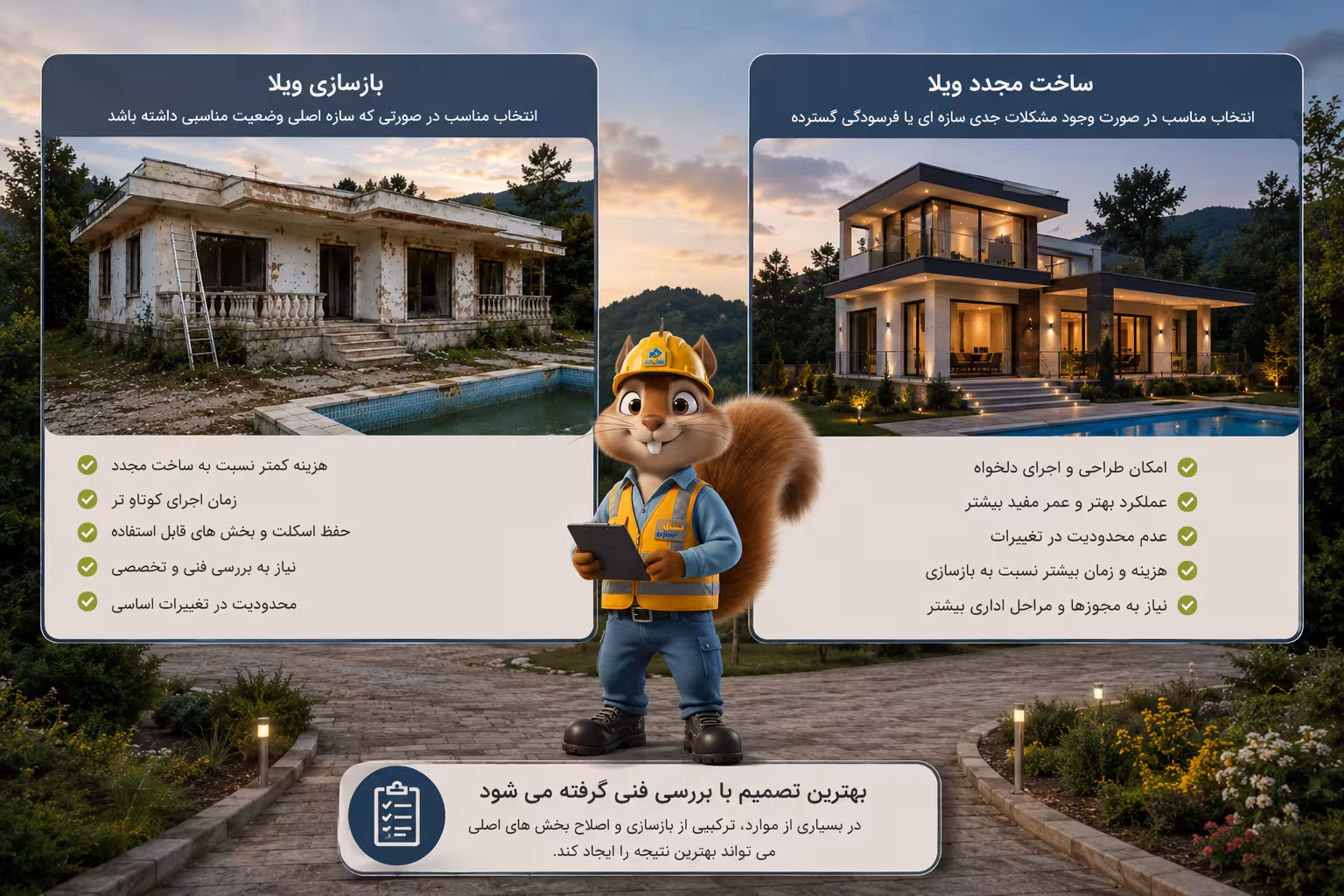 خدمات بازسازی ویلا آیا بازسازی ویلا بهتر است یا ساخت مجدد؟