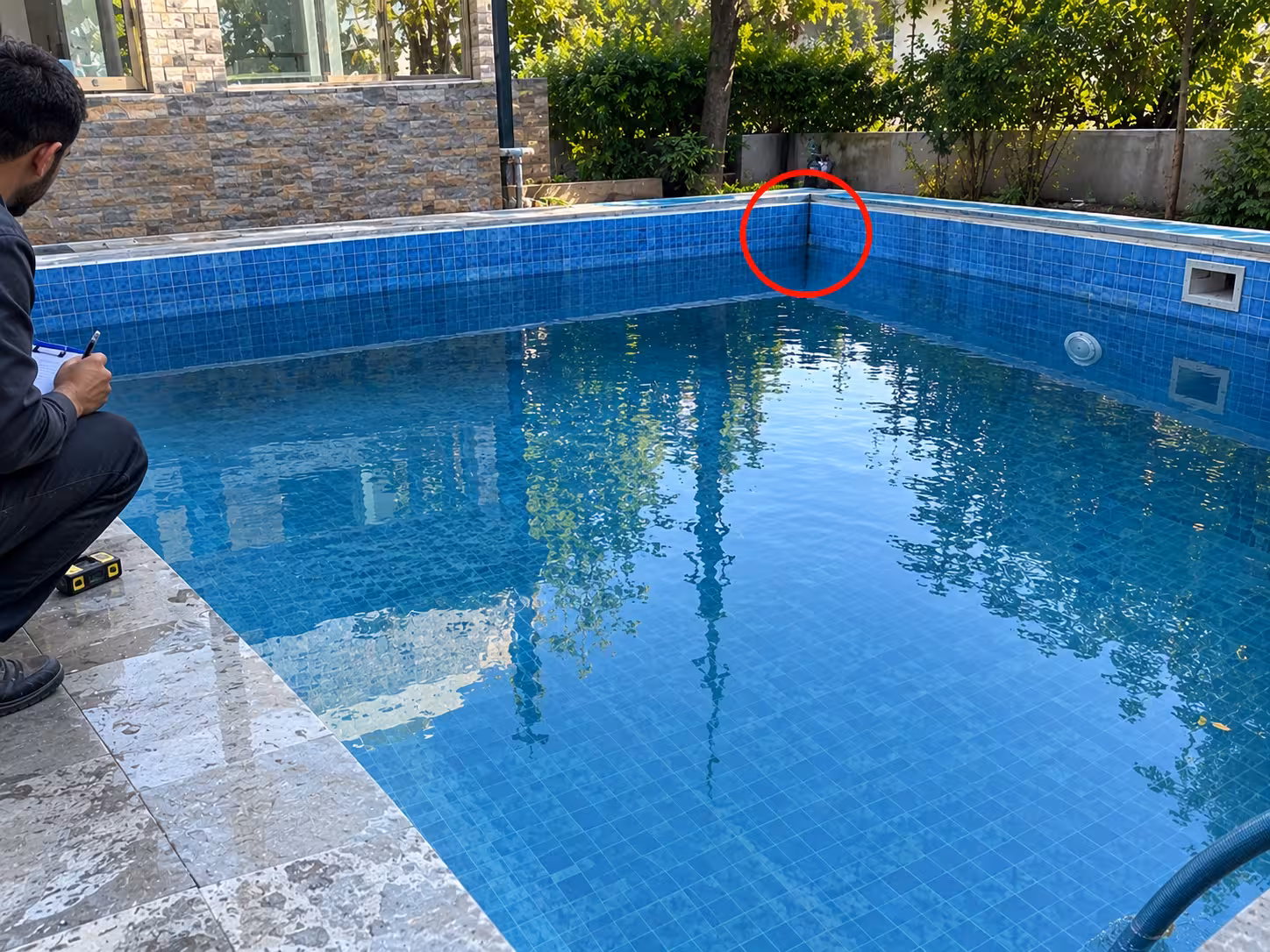 درز اجرایی استخر تست آببندی قبل از کاشیکاری