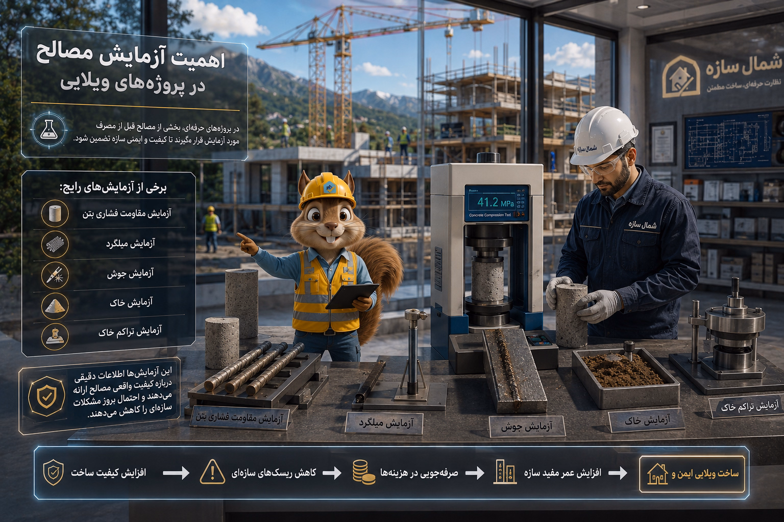 نظارت بر ساخت ویلا ازمایش بتن