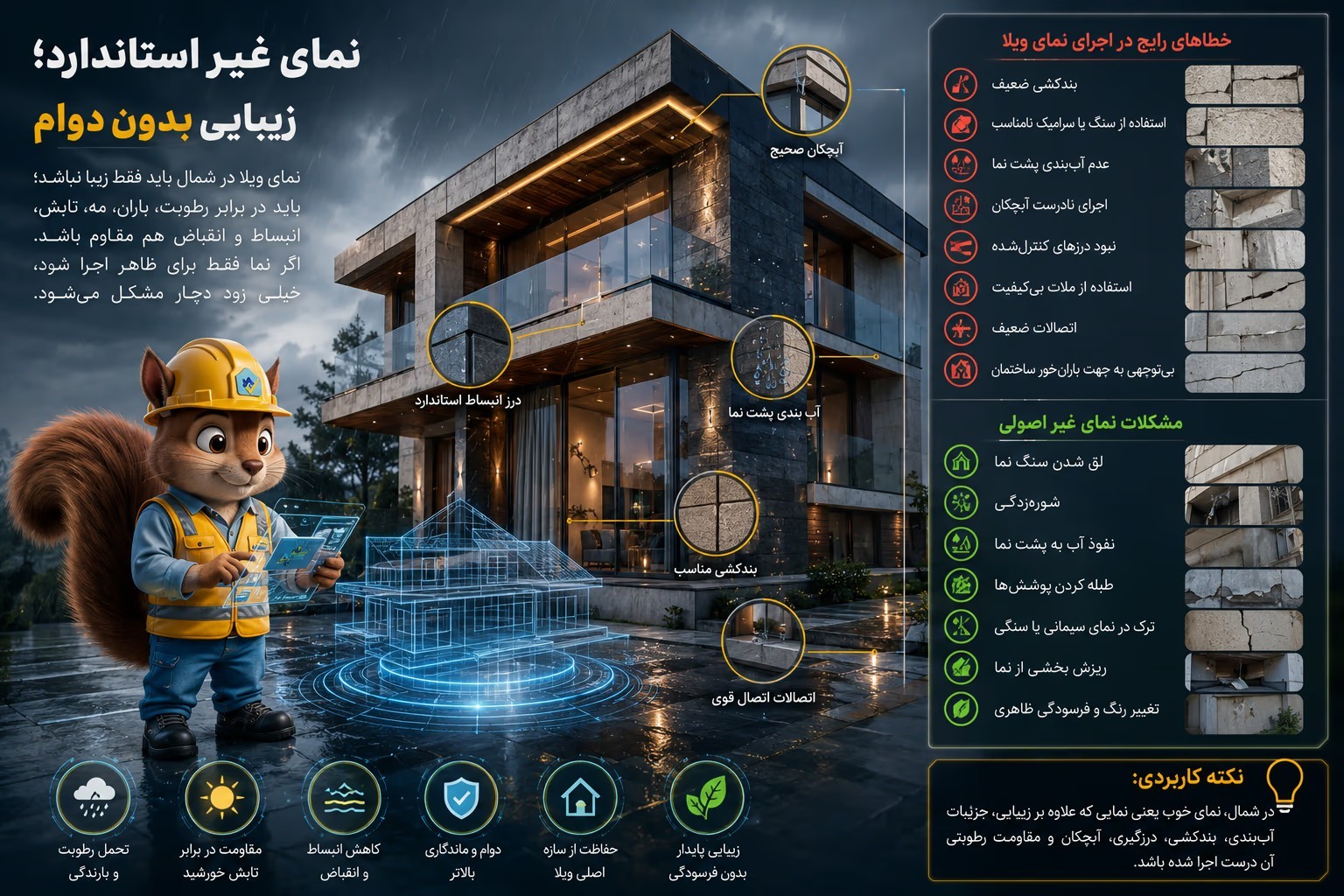 دلایل ترک، نم و فرسودگی زودهنگام در ویلاهای شمال,علت ترک و نم در ویلاهای شمال,ترک، نم و فرسودگی ویلاهای شمال,چرا ویلاهای شمال دچار ترک و نم میشوند نمای غیر استاندارد زیبایی بدون دوام
