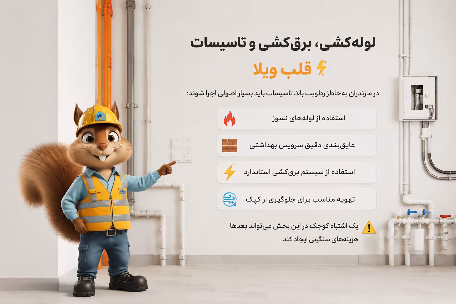 اجرای تاسیسات، برق و لوله‌کشی ویلا